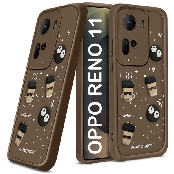 TRUEUPGRADE_Coffee_Case_for_Oppo_Reno_11_5G_|_Cute_3D_Cartoon_Ball_Design_|_Soft_Silicone_Back_Cover_for_Oppo_Reno_11_5G|_Full_Body_&_Camera_Protection_|_Brown