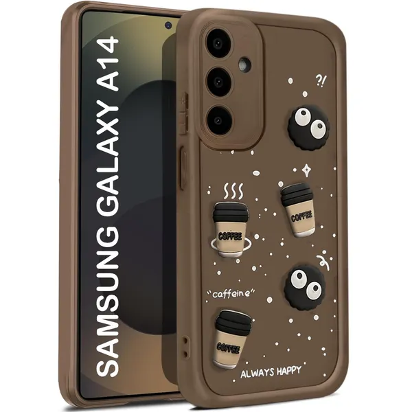 TRUEUPGRADE_Coffee_Case_for_Samsung_Galaxy_A14_5G_|_Cute_3D_Cartoon_Ball_Design_|_Soft_Silicone_Back_Cover_for_Samsung_Galaxy_A14_5G|_Full_Body_&_Camera_Protection_|_Brown