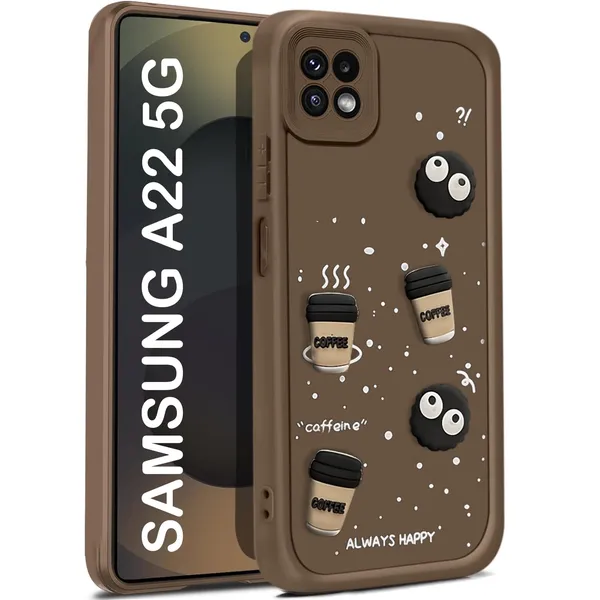 TRUEUPGRADE_Coffee_Case_for_Samsung_A22_5G_/_F42_5G_|_Cute_3D_Cartoon_Ball_Design_|_Soft_Silicone_Back_Cover_for_Samsung_A22_5G_/_F42_5G_|_Full_Body_&_Camera_Protection_|_Brown