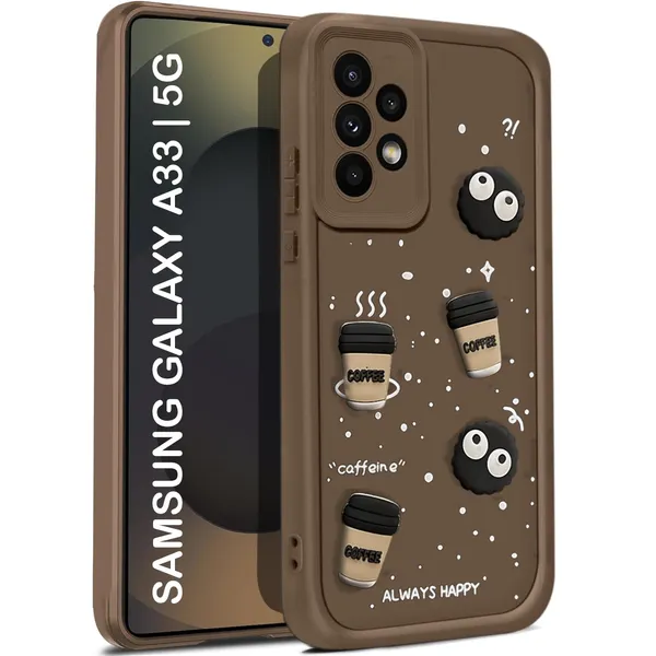 TRUEUPGRADE_Coffee_Case_for_Samsung_Galaxy_A33_5G_|_Cute_3D_Cartoon_Ball_Design_|_Soft_Silicone_Back_Cover_for_Samsung_Galaxy_A33_5G|_Full_Body_&_Camera_Protection_|_Brown
