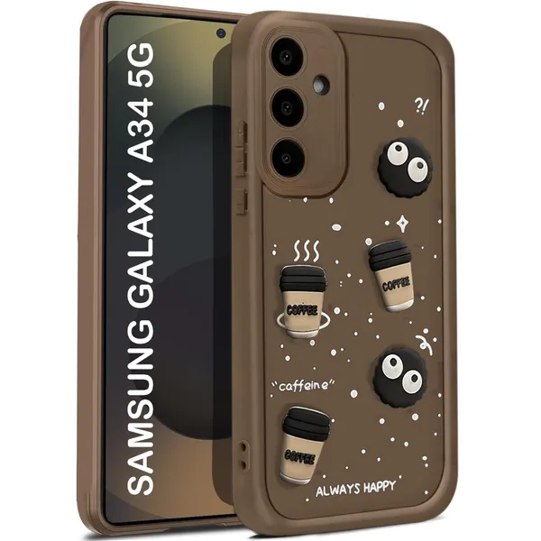TRUEUPGRADE_Coffee_Case_for_Samsung_Galaxy_A34_5G_|_Cute_3D_Cartoon_Ball_Design_|_Soft_Silicone_Back_Cover_for_Samsung_Galaxy_A34_5G|_Full_Body_&_Camera_Protection_|_Brown