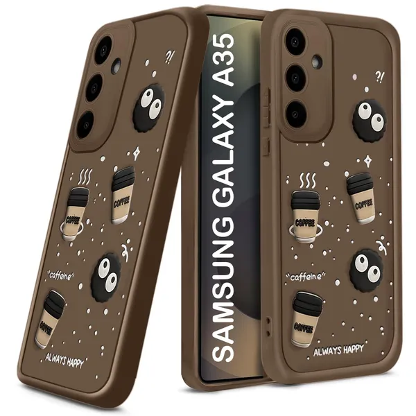 TRUEUPGRADE_Coffee_Case_for_Samsung_Galaxy_A35_5G_|_Cute_3D_Cartoon_Ball_Design_|_Soft_Silicone_Back_Cover_for_Samsung_Galaxy_A35_5G|_Full_Body_&_Camera_Protection_|_Brown
