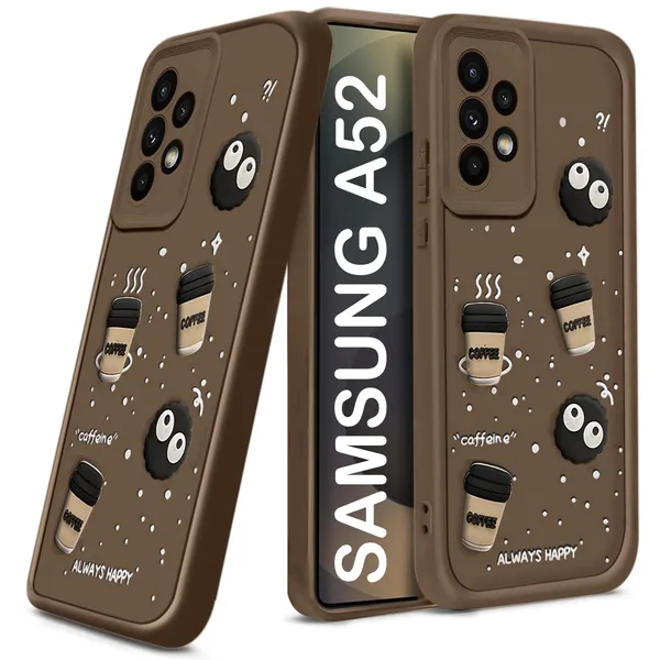 TRUEUPGRADE_Coffee_Case_for_Samsung_Galaxy_A52_5G_|_Cute_3D_Cartoon_Ball_Design_|_Soft_Silicone_Back_Cover_for_Samsung_Galaxy_A52_5G|_Full_Body_&_Camera_Protection_|_Brown