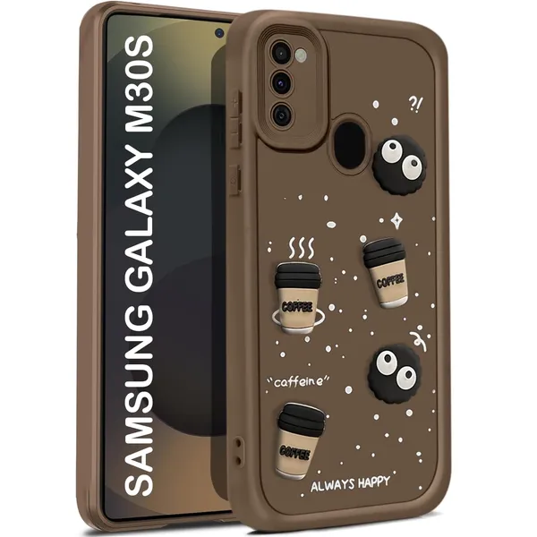 TRUEUPGRADE_Coffee_Case_for_Samsung_Galaxy_M21_/_M30s_|_Cute_3D_Cartoon_Ball_Design_|_Soft_Silicone_Back_Cover_for_Samsung_Galaxy_M21_/_M30s_|_Full_Body_&_Camera_Protection_|_Brown