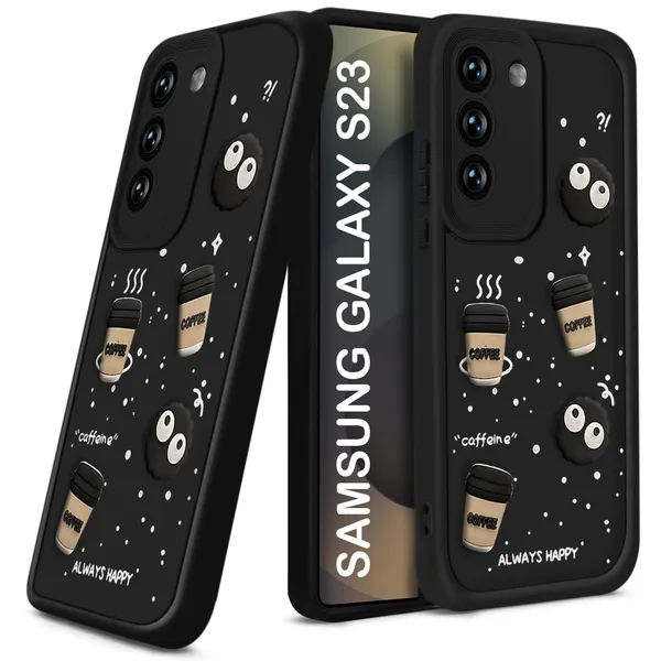 TRUEUPGRADE_Coffee_Case_for_Samsung_Galaxy_S23_5G_|_Cute_3D_Cartoon_Ball_Design_|_Soft_Silicone_Back_Cover_for_Samsung_Galaxy_S23_5G|_Full_Body_&_Camera_Protection_|_Black