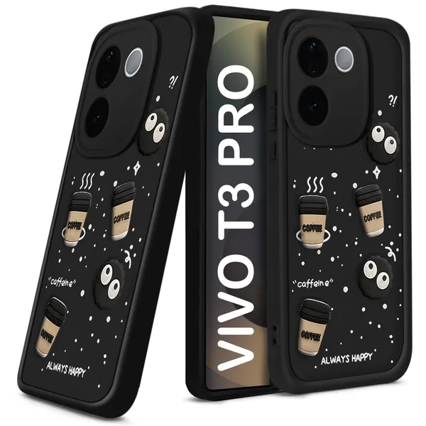 TRUEUPGRADE_Coffee_Case_for_iQOO_Z9s_Pro_5G_/_Vivo_T3_Pro_5G_|_Cute_3D_Cartoon_Ball_Design_|_Soft_Silicone_Back_Cover_for_iQOO_Z9s_Pro_5G_/_Vivo_T3_Pro_5G|_Full_Body_&_Camera_Protection_|_Black