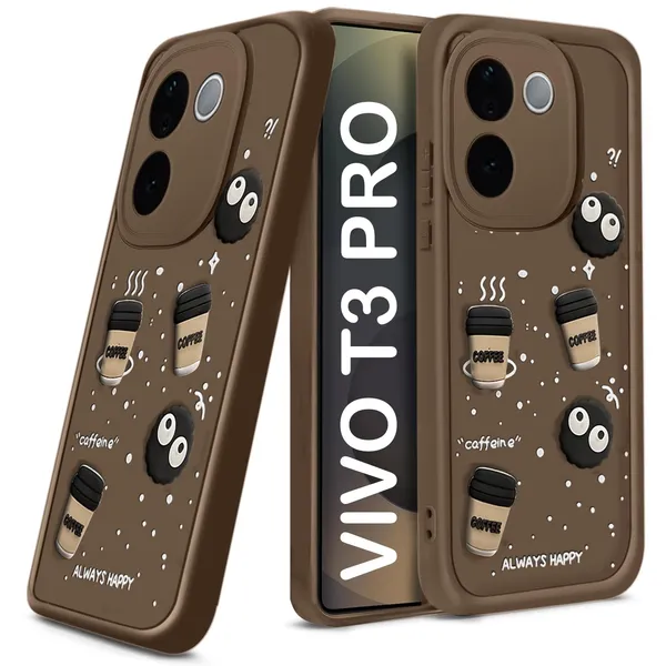 TRUEUPGRADE_Coffee_Case_for_iQOO_Z9s_Pro_5G_/_Vivo_T3_Pro_5G_|_Cute_3D_Cartoon_Ball_Design_|_Soft_Silicone_Back_Cover_for_iQOO_Z9s_Pro_5G_/_Vivo_T3_Pro_5G_|_Full_Body_&_Camera_Protection_|_Brown