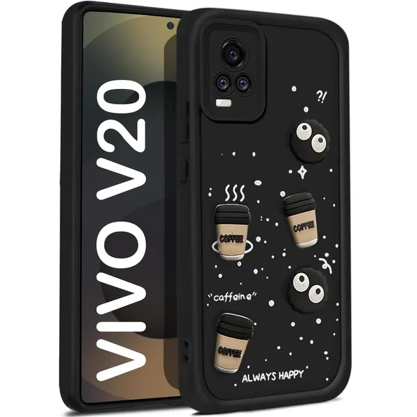 TRUEUPGRADE_Coffee_Case_for_Vivo_V20_/_V21E_/_Y73_|_Cute_3D_Cartoon_Ball_Design_|_Soft_Silicone_Back_Cover_for_Vivo_V20_/_V21E_/_Y73|_Full_Body_&_Camera_Protection_|_Black