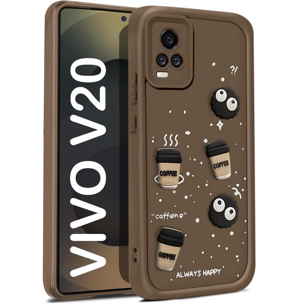TRUEUPGRADE_Coffee_Case_for_Vivo_V20_/_V21E_/_Y73_|_Cute_3D_Cartoon_Ball_Design_|_Soft_Silicone_Back_Cover_for_Vivo_V20_/_V21E_/_Y73|_Full_Body_&_Camera_Protection_|_Brown