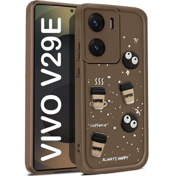 TRUEUPGRADE_Coffee_Case_for_Vivo_V29E_|_Cute_3D_Cartoon_Ball_Design_|_Soft_Silicone_Back_Cover_for_Vivo_V29E|_Full_Body_&_Camera_Protection_|_Brown