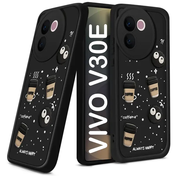 TRUEUPGRADE_Coffee_Case_for_Vivo_V30e_5G_|_Cute_3D_Cartoon_Ball_Design_|_Soft_Silicone_Back_Cover_for_Vivo_V30e_5G|_Full_Body_&_Camera_Protection_|_Black