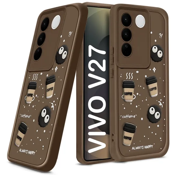 TRUEUPGRADE_Coffee_Case_for_Vivo_Y27_4G_|_Cute_3D_Cartoon_Ball_Design_|_Soft_Silicone_Back_Cover_for_Vivo_Y27_4G|_Full_Body_&_Camera_Protection_|_Brown