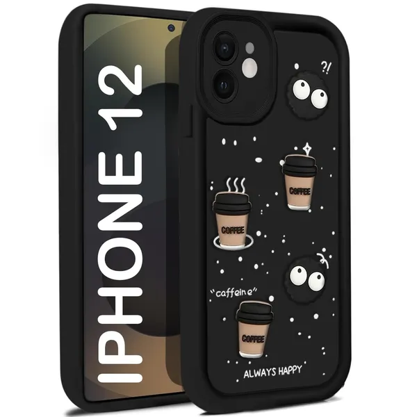 TRUEUPGRADE_Coffee_Case_for_iPhone_12_|_Cute_3D_Cartoon_Ball_Design_|_Soft_Silicone_Back_Cover_for_iPhone_12|_Full_Body_&_Camera_Protection_|_Black