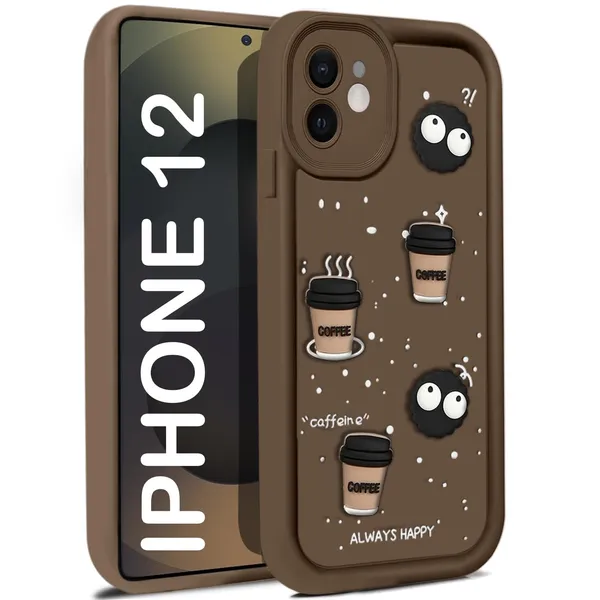 TRUEUPGRADE_Coffee_Case_for_iPhone_12_|_Cute_3D_Cartoon_Ball_Design_|_Soft_Silicone_Back_Cover_for_iPhone_12_|_Full_Body_&_Camera_Protection_|_Brown