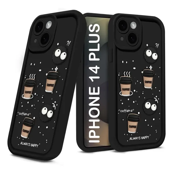 TRUEUPGRADE_Coffee_Case_for_iPhone_14_Plus_|_Cute_3D_Cartoon_Ball_Design_|_Soft_Silicone_Back_Cover_for_iPhone_14_Plus|_Full_Body_&_Camera_Protection_|_Black