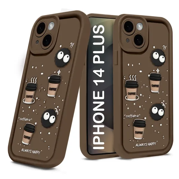 TRUEUPGRADE_Coffee_Case_for_iPhone_14_Plus_|_Cute_3D_Cartoon_Ball_Design_|_Soft_Silicone_Back_Cover_for_iPhone_14_Plus_|_Full_Body_&_Camera_Protection_|_Brown