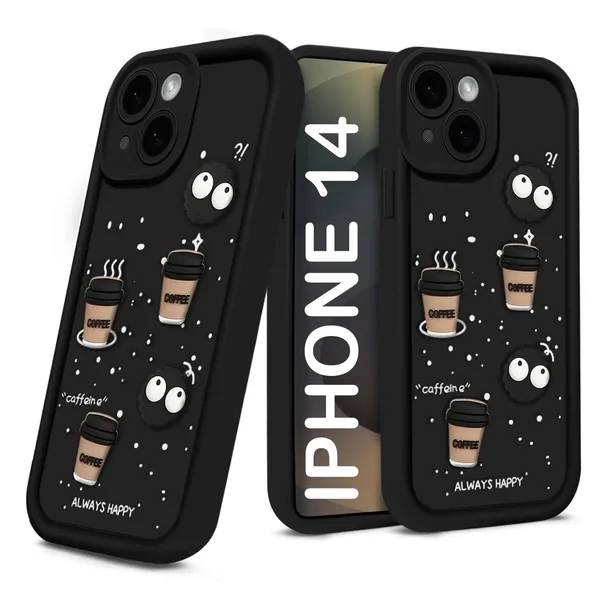 TRUEUPGRADE_Coffee_Case_for_iPhone_14_|_Cute_3D_Cartoon_Ball_Design_|_Soft_Silicone_Back_Cover_for_iPhone_14|_Full_Body_&_Camera_Protection_|_Black