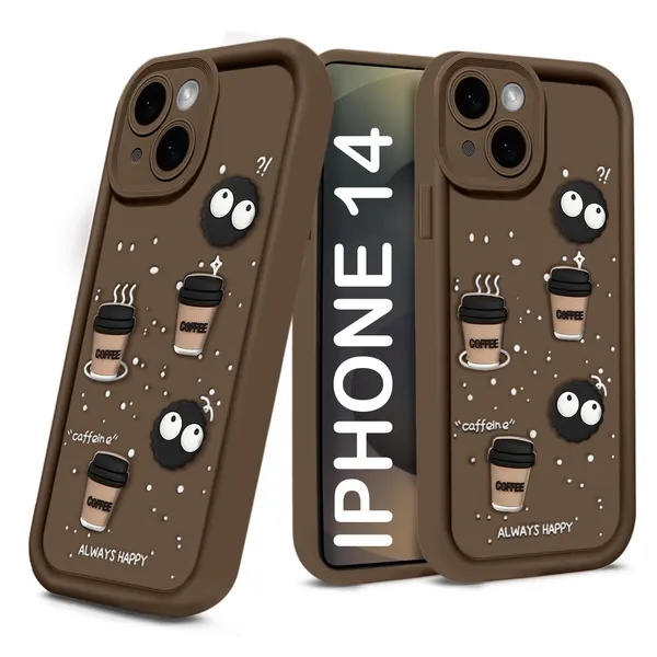 TRUEUPGRADE_Coffee_Case_for_iPhone_14_|_Cute_3D_Cartoon_Ball_Design_|_Soft_Silicone_Back_Cover_for_iPhone_14_|_Full_Body_&_Camera_Protection_|_Brown