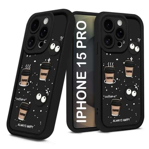 TRUEUPGRADE_Coffee_Case_for_iPhone_15_Pro_|_Cute_3D_Cartoon_Ball_Design_|_Soft_Silicone_Back_Cover_for_iPhone_15_Pro|_Full_Body_&_Camera_Protection_|_Black