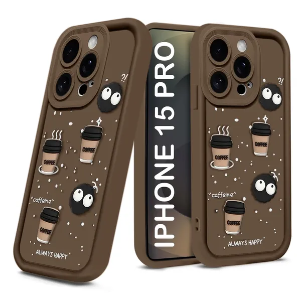 TRUEUPGRADE_Coffee_Case_for_iPhone_15_Pro_|_Cute_3D_Cartoon_Ball_Design_|_Soft_Silicone_Back_Cover_for_iPhone_15_Pro|_Full_Body_&_Camera_Protection_|_Brown