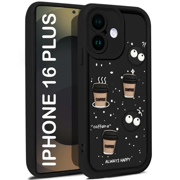 TRUEUPGRADE_Coffee_Case_for_iPhone_16_Plus_|_Cute_3D_Cartoon_Ball_Design_|_Soft_Silicone_Back_Cover_for_iPhone_16_Plus|_Full_Body_&_Camera_Protection_|_Black