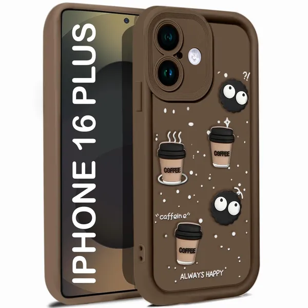TRUEUPGRADE_Coffee_Case_for_iPhone_16_Plus_|_Cute_3D_Cartoon_Ball_Design_|_Soft_Silicone_Back_Cover_for_iPhone_16_Plus_|_Full_Body_&_Camera_Protection_|_Brown