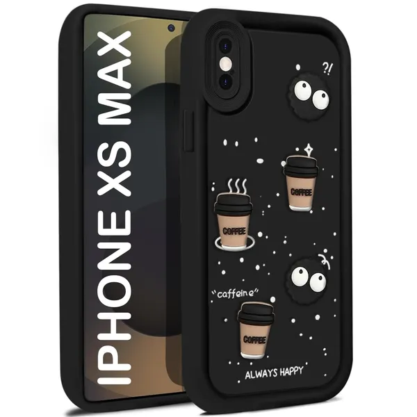 TRUEUPGRADE_Coffee_Case_for_iPhone_Xs_Max_|_Cute_3D_Cartoon_Ball_Design_|_Soft_Silicone_Back_Cover_for_iPhone_Xs_Max|_Full_Body_&_Camera_Protection_|_Black
