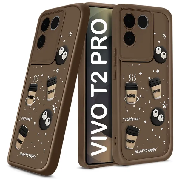 TRUEUPGRADE_Coffee_Case_for_iQOO_Z7_Pro_(5G)_/_Vivo_T2_Pro_(5G)_|_Cute_3D_Cartoon_Ball_Design_|_Soft_Silicone_Back_Cover_for_iQOO_Z7_Pro_(5G)_/_Vivo_T2_Pro_(5G)|_Full_Body_&_Camera_Protection_|_Brown