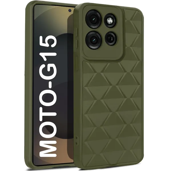 TRUEUPGRADE_Diamond_Cut-Out_Back_Case_Cover_for_Motorola_Moto_G15_5G_|_Stylish_&_Protective_Case_|_Silicone_Stylish_Back_Case_for_Motorola_Moto_G15_5G_-_Military_Green