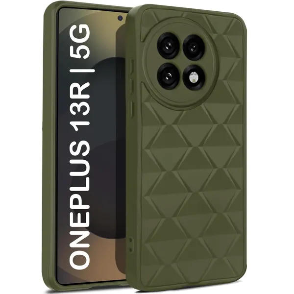 TRUEUPGRADE_Diamond_Cut-Out_Back_Case_Cover_for_OnePlus_13R_5G_|_Stylish_&_Protective_Case_|_Silicone_Stylish_Back_Case_for_OnePlus_13R_5G_-_Military_Green