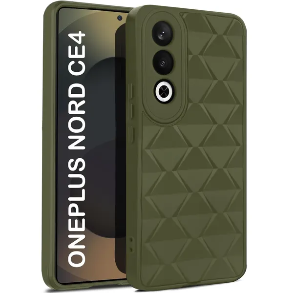 TRUEUPGRADE_Diamond_Cut-Out_Back_Case_Cover_for_OnePlus_Nord_CE_4_5G_|_Stylish_&_Protective_Case_|_Silicone_Stylish_Back_Case_for_OnePlus_Nord_CE_4_5G_-_Military_Green