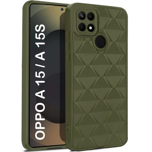 TRUEUPGRADE_Diamond_Cut-Out_Back_Case_Cover_for_Oppo_A15_/_Oppo_A15s_|_Stylish_&_Protective_Case_|_Silicone_Stylish_Back_Case_for_Oppo_A15_/_Oppo_A15s_-_Military_Green