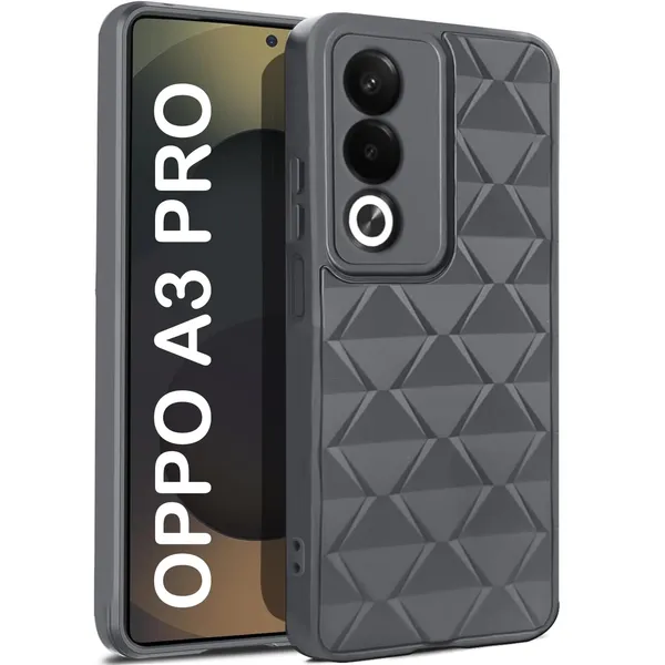 TRUEUPGRADE_Diamond_Cut-Out_Back_Case_Cover_for_Oppo_A3_Pro_5G_|_Stylish_&_Protective_Case_|_Silicone_Stylish_Back_Case_for_Oppo_A3_Pro_5G_-_Grey