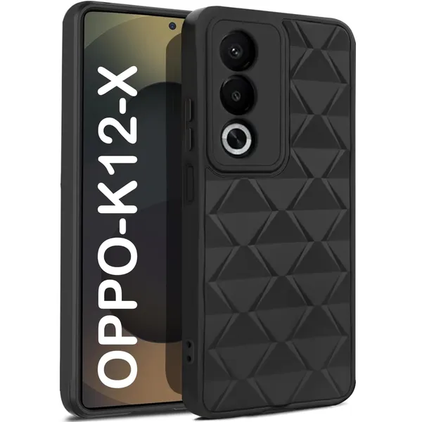 TRUEUPGRADE_Diamond_Cut-Out_Back_Case_Cover_for_Oppo_K12X_5G_|_Stylish_&_Protective_Case_|_Silicone_Stylish_Back_Case_for_Oppo_K12X_5G_-_Black