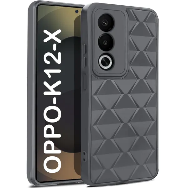 TRUEUPGRADE_Diamond_Cut-Out_Back_Case_Cover_for_Oppo_K12X_5G_|_Stylish_&_Protective_Case_|_Silicone_Stylish_Back_Case_for_Oppo_K12X_5G_-_Grey