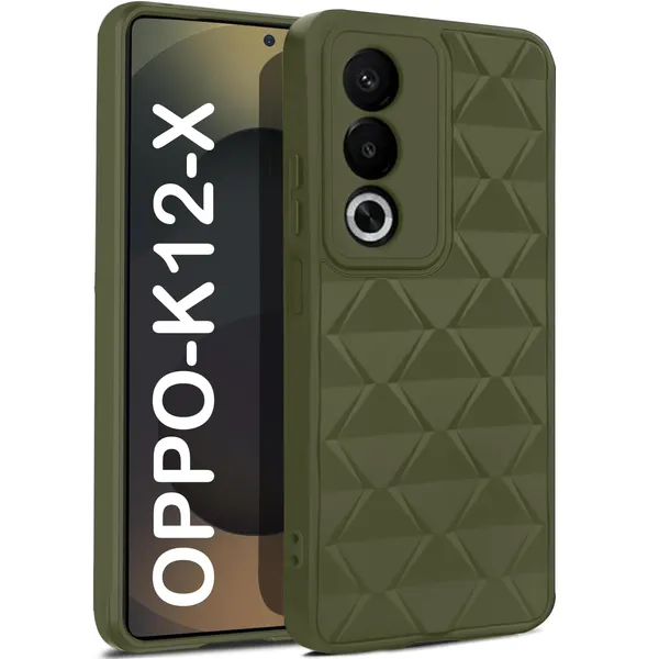 TRUEUPGRADE_Diamond_Cut-Out_Back_Case_Cover_for_Oppo_K12X_5G_|_Stylish_&_Protective_Case_|_Silicone_Stylish_Back_Case_for_Oppo_K12X_5G_-_Military_Green