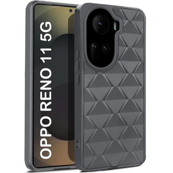 TRUEUPGRADE_Diamond_Cut-Out_Back_Case_Cover_for_Oppo_Reno_11_|_Stylish_&_Protective_Case_|_Silicone_Stylish_Back_Case_for_Oppo_Reno_11_-_Grey