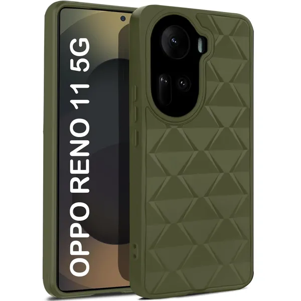 TRUEUPGRADE_Diamond_Cut-Out_Back_Case_Cover_for_Oppo_Reno_11_|_Stylish_&_Protective_Case_|_Silicone_Stylish_Back_Case_for_Oppo_Reno_11_-_Military_Green