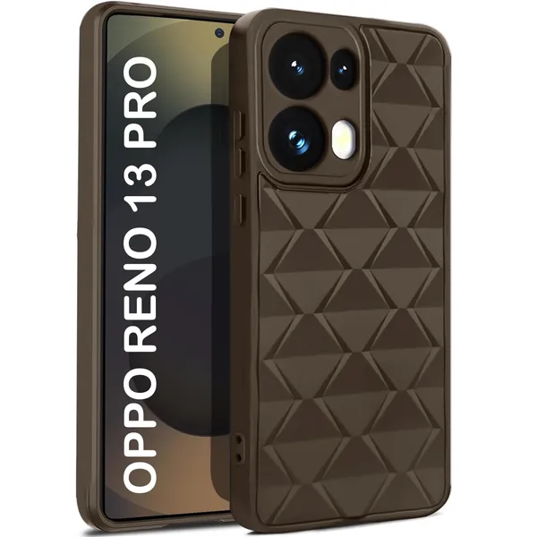 TRUEUPGRADE_Diamond_Cut-Out_Back_Case_Cover_for_Oppo_Reno_13_Pro_5G_|_Stylish_&_Protective_Case_|_Silicone_Stylish_Back_Case_for_Oppo_Reno_13_Pro_5G_-_Brown