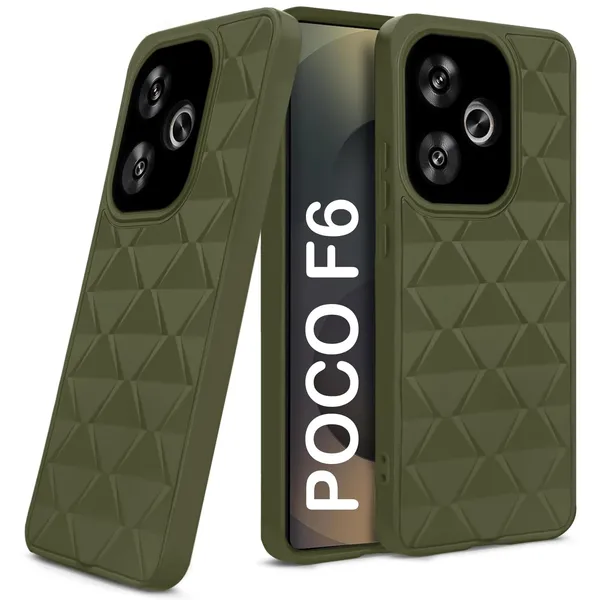 TRUEUPGRADE_Diamond_Cut-Out_Back_Case_Cover_for_Poco_F6_5G_|_Stylish_&_Protective_Case_|_Silicone_Stylish_Back_Case_for_Poco_F6_5G_-_Military_Green