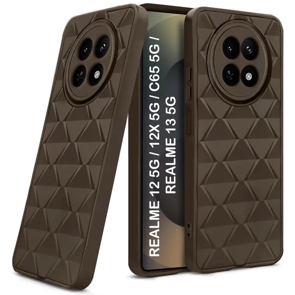 TRUEUPGRADE_Diamond_Cut-Out_Back_Case_Cover_for_Realme_12x_/12/_Realme_C65/Narzo_70x_(5G)_|_Stylish_&_Protective_Case_|_Silicone_Stylish_Back_Case_for_Realme_12x_/12/_Realme_C65/Narzo_70x_(5G)_-_Brown