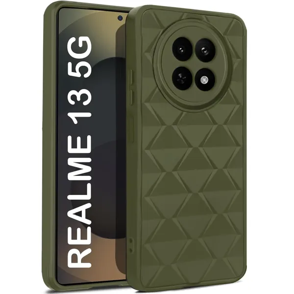 TRUEUPGRADE_Diamond_Cut-Out_Back_Case_Cover_for_Realme_13_5G_|_Stylish_&_Protective_Case_|_Silicone_Stylish_Back_Case_for_Realme_13_5G_-_Military_Green