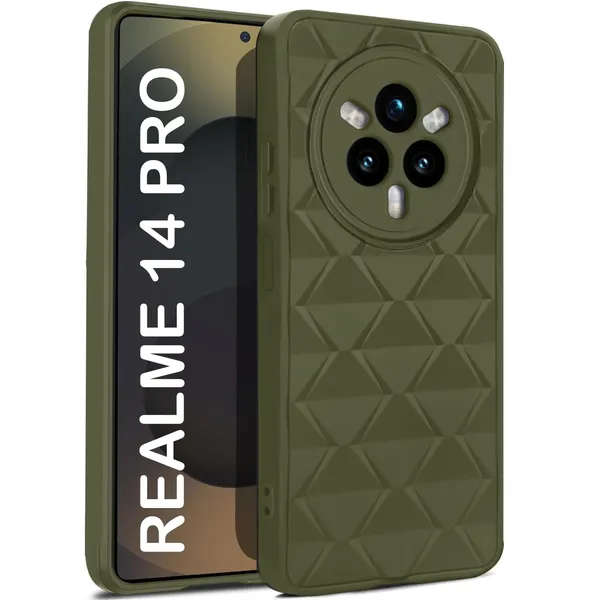TRUEUPGRADE_Diamond_Cut-Out_Back_Case_Cover_for_Realme_14_Pro_5G_|_Stylish_&_Protective_Case_|_Silicone_Stylish_Back_Case_for_Realme_14_Pro_5G_-_Military_Green