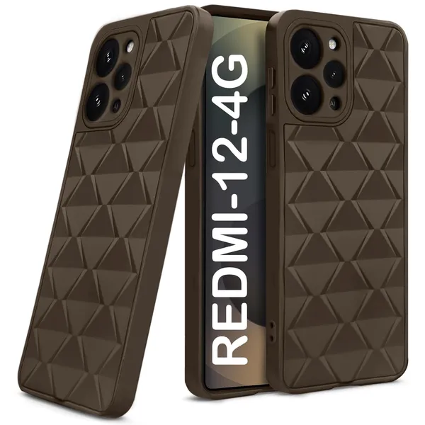 TRUEUPGRADE_Diamond_Cut-Out_Back_Case_Cover_for_Mi_Redmi_12_4G_|_Stylish_&_Protective_Case_|_Silicone_Stylish_Back_Case_for_Mi_Redmi_12_4G_-_Brown