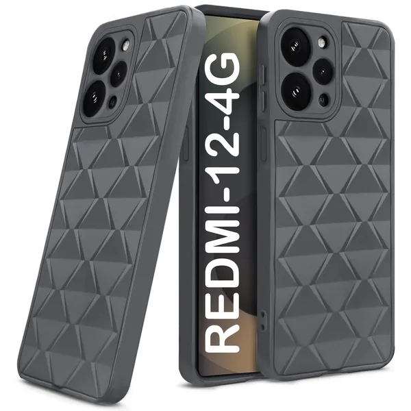 TRUEUPGRADE_Diamond_Cut-Out_Back_Case_Cover_for_Mi_Redmi_12_4G_|_Stylish_&_Protective_Case_|_Silicone_Stylish_Back_Case_for_Mi_Redmi_12_4G_-_Grey