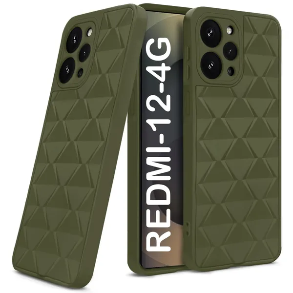 TRUEUPGRADE_Diamond_Cut-Out_Back_Case_Cover_for_Mi_Redmi_12_4G_|_Stylish_&_Protective_Case_|_Silicone_Stylish_Back_Case_for_Mi_Redmi_12_4G_-_Military_Green