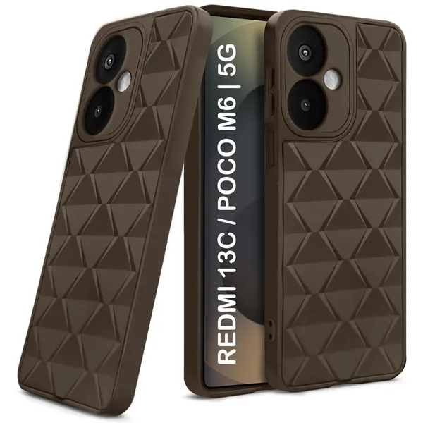 TRUEUPGRADE_Diamond_Cut-Out_Back_Case_Cover_for_Mi_Redmi_13C_5G_|_Stylish_&_Protective_Case_|_Silicone_Stylish_Back_Case_for_Mi_Redmi_13C_5G_-_Brown