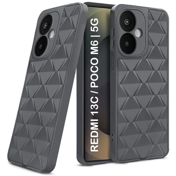 TRUEUPGRADE_Diamond_Cut-Out_Back_Case_Cover_for_Mi_Redmi_13C_5G_|_Stylish_&_Protective_Case_|_Silicone_Stylish_Back_Case_for_Mi_Redmi_13C_5G_-_Grey