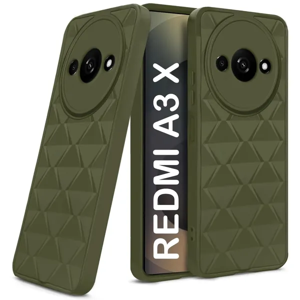 TRUEUPGRADE_Diamond_Cut-Out_Back_Case_Cover_for_Mi_Redmi_A3_|_Redmi_A3X_|_Stylish_&_Protective_Case_|_Silicone_Stylish_Back_Case_for_Mi_Redmi_A3_|_Redmi_A3X_-_Military_Green
