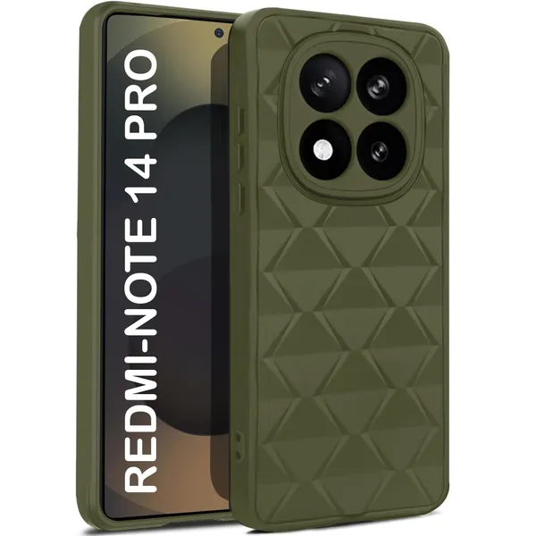 TRUEUPGRADE_Diamond_Cut-Out_Back_Case_Cover_for_Mi_Redmi_Note_14_Pro_5G_|_Stylish_&_Protective_Case_|_Silicone_Stylish_Back_Case_for_Mi_Redmi_Note_14_Pro_5G_-_Military_Green